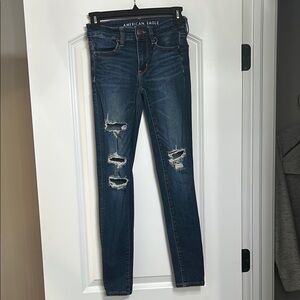 American Eagle Outfitters Women's Blue Distressed Jeans
